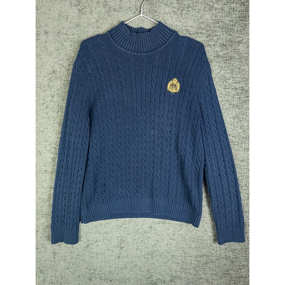 VTG‎ LRL Ralph Lauren Fisherman Sweater Womens L Crest Cableknit Pullover Navy